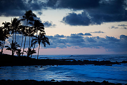 日落,考艾岛,夏威夷,美国