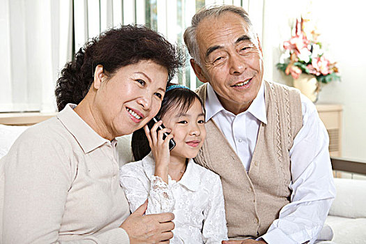 祖父母,孙女,手机,中国,亚洲