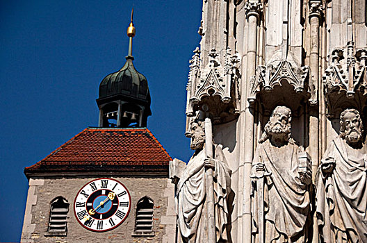 德国,巴伐利亚,雷根斯堡,哥特式,大教堂,13世纪,16世纪,历史,钟楼,远景