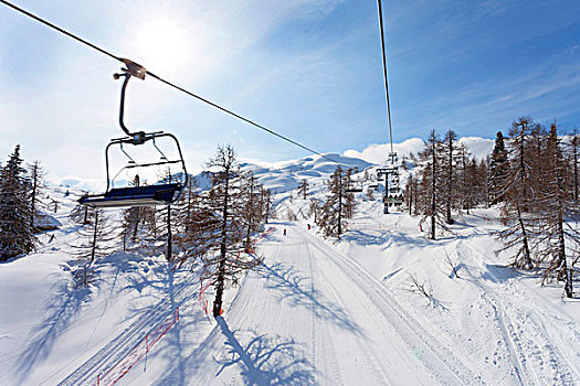 滑雪缆车,山