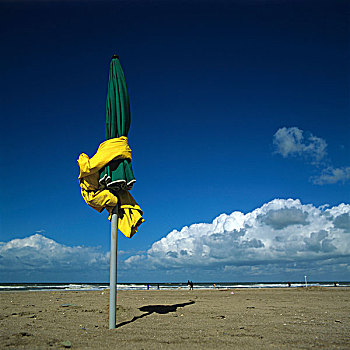 遮阳伞,海滩,多维耶,诺曼底,法国,欧洲