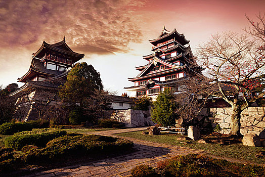 历史建筑,伏见,城堡,秋天风景,京都,日本,亚洲