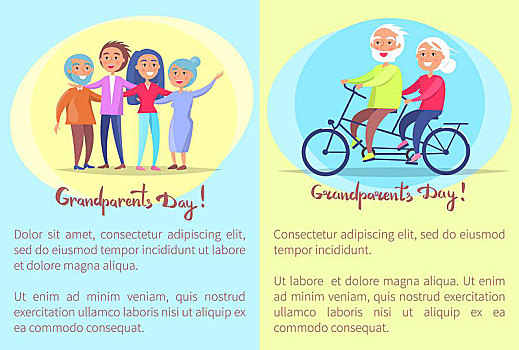 高兴,祖父母,白天,老年,夫妻,自行车,海报,骑,乐趣,成人,孩子,祖母,爷爷,矢量