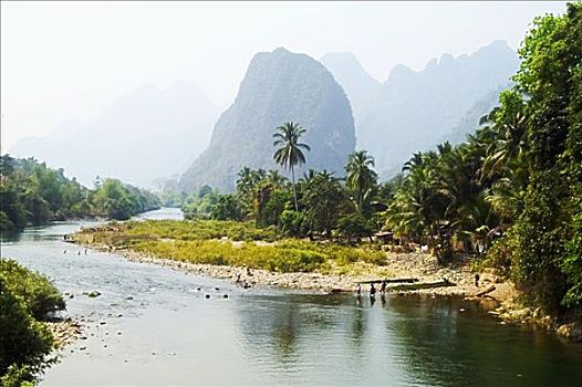 老挝,万荣,中心,乡村,河,场景