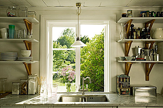 厨房,水槽,特写,窗边,乡村,闲适,瑞典