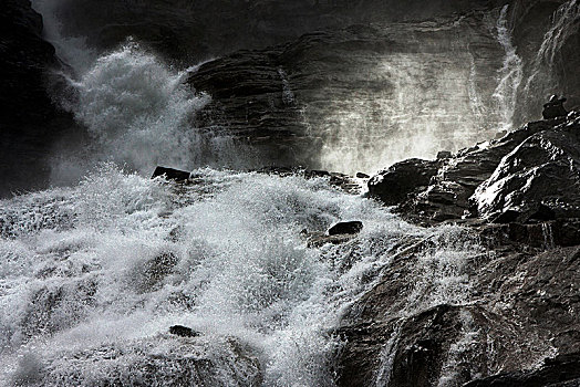 冰河,瀑布,下落,班芙国家公园,艾伯塔省,加拿大,北美