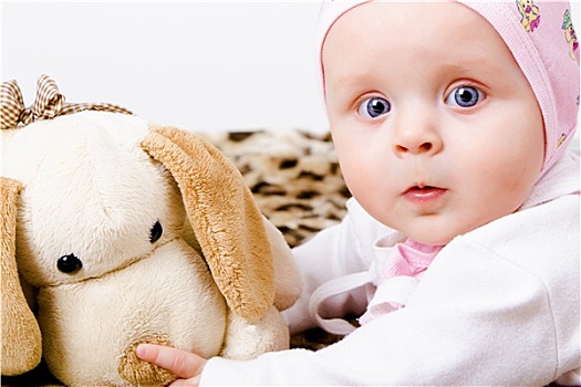 蓝眼睛,婴儿,毛绒玩具,工作室,照片