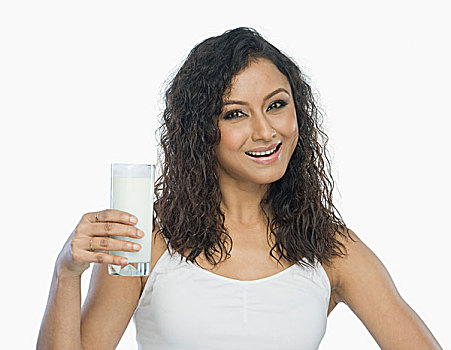 女人,肖像,拿着,牛奶杯