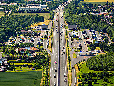 高速公路,服务,区域,卡车,停车场,驾驶,哈姆,鲁尔区,北莱茵威斯特伐利亚,德国