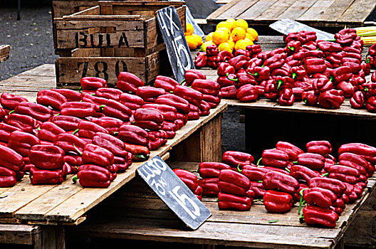 街边市场,货摊,销售,红菜椒,柿子椒,蒙得维的亚,乌拉圭,南美