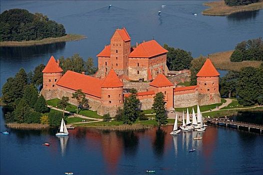 哥特式,城堡,世纪,湖,特拉凯,立陶宛
