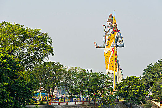 大,湿婆神,雕塑,靠近,河边石梯,神圣,恒河,北阿坎德邦,印度,亚洲