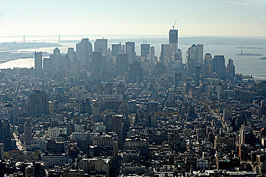 风景,建筑,南,天际线,曼哈顿,金融区,纽约,美国,北美