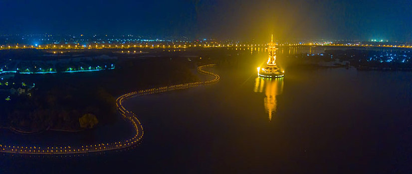 航拍泰州姜堰溱湖夜景
