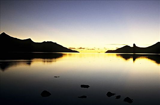 塔希提岛,湾,日落