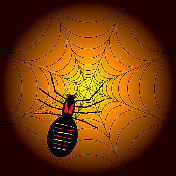插画,万圣节,蜘蛛,蜘蛛网,橙色,黑色背景