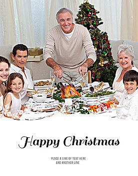 爷爷,切,火鸡,圣诞晚餐