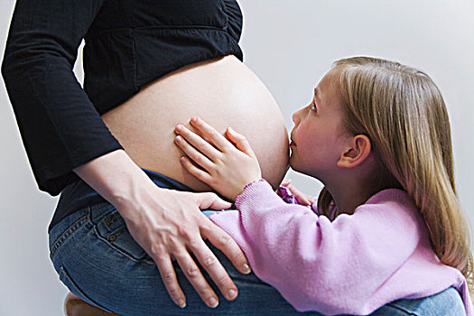 孕妇,孩子,女儿,吻,腹部
