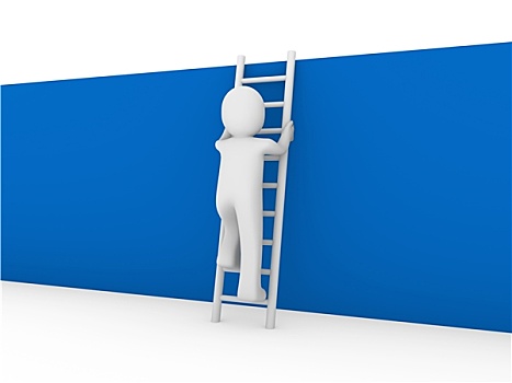 人,梯子,墙壁,蓝色