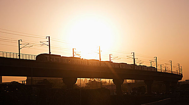 地铁,列车,日落,德里,印度