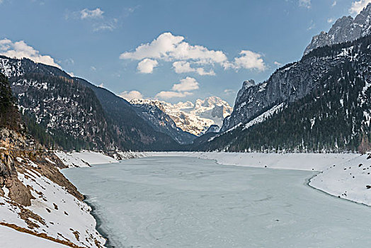 俯视图,冰冻,湖,积雪,山,奥地利