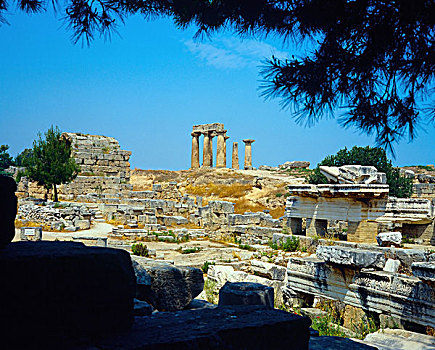 阿哥拉,阿波罗神庙,古老,科林斯地峡,伯罗奔尼撒半岛,希腊