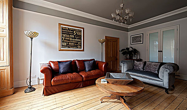 灰色,丝绸,沙发,圆形,边桌,客厅,连栋别墅,柴郡,英格兰,英国