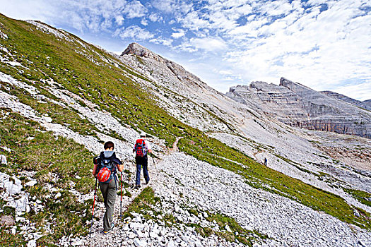攀登者,走,穿过,攀登,路线,山峦,后面,意大利,欧洲