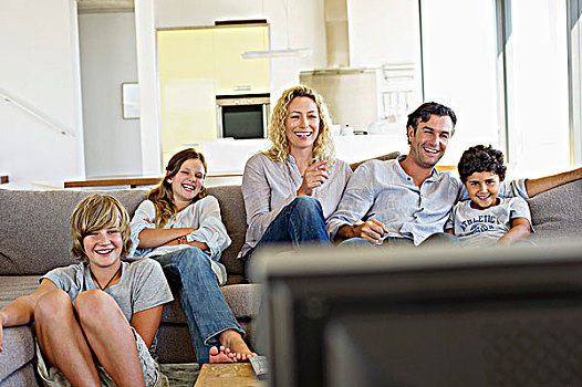 家庭,看电视,一起,在家
