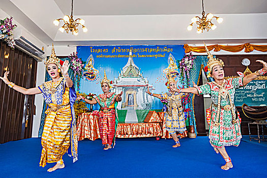 泰国,曼谷,城市,柱子,神祠,传统,跳舞,展示