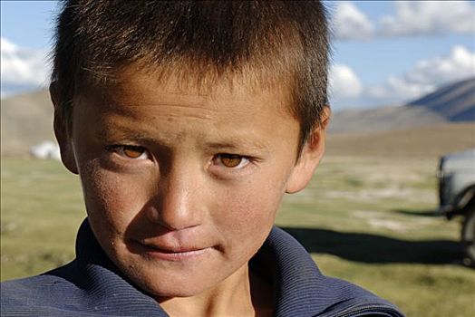 蒙古人,男孩,哈萨克斯坦,蒙古,阿尔泰,亚洲