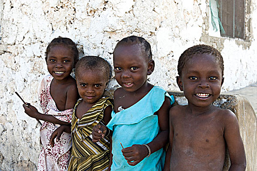 四个孩子,桑给巴尔岛,坦桑尼亚,非洲