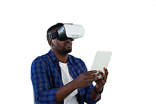 男人,虚拟现实,耳机,数码,白色背景