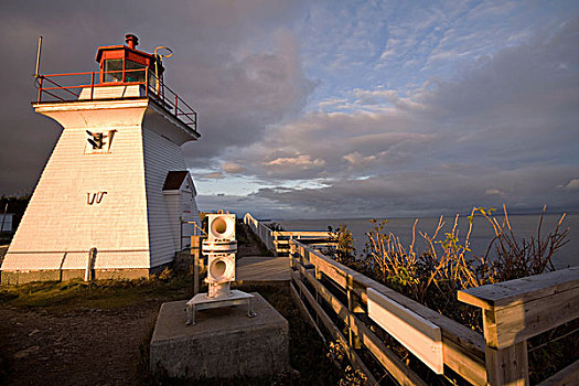 灯塔,自动化,靠近,日落,岬角,愤怒,芬地湾,新布兰斯维克,加拿大