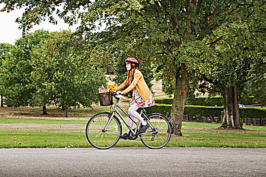 女人,骑,自行车,公园