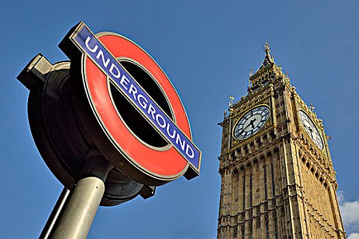 地铁,标识,大本钟,伦敦,英格兰,英国,欧洲