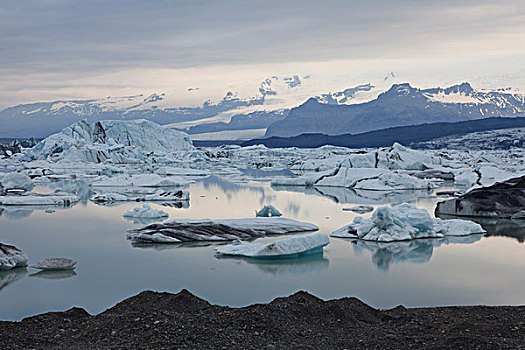 冰山,反射,平静,结冰,湖,冰岛,欧洲