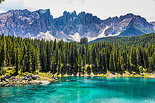 青绿色,水,湖,白云岩,背景,晴天,南蒂罗尔,意大利