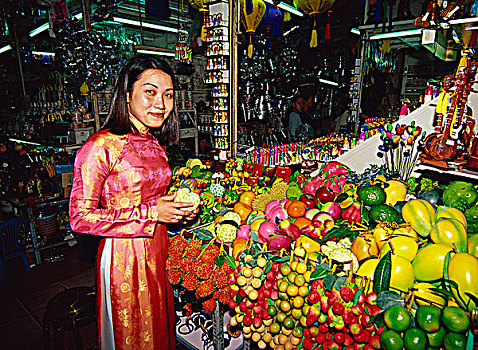 女人,奥黛,服饰,胡志明,越南