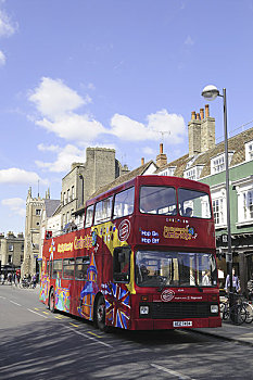 英格兰,剑桥郡,剑桥,双层巴士,城市,观光,旅游大巴
