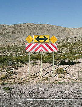 指示箭头,小心,标识,乡村,沙漠公路