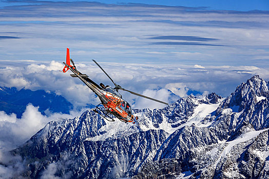 山,救助,直升飞机,夏蒙尼,法国,欧洲