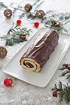 巧克力,圣诞节,原木,蛋糕