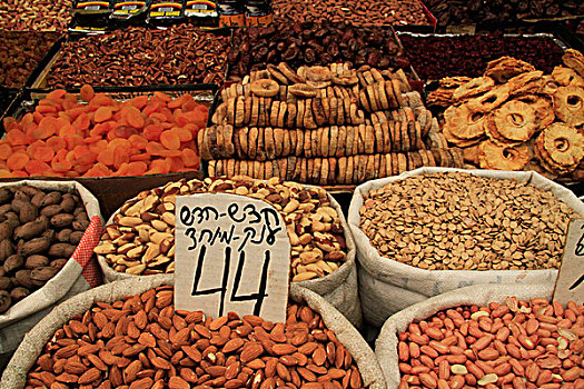 坚果,干果,市场货摊,市场,耶路撒冷,以色列