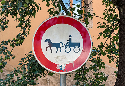 禁止进入,马,手推车,路标,罗腾堡,德国,欧洲