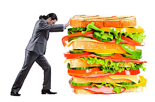 男人,巨大,三明治,白色背景