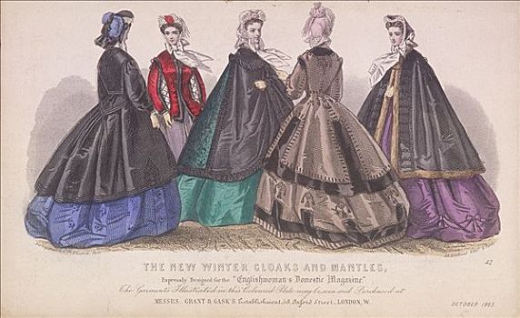 五个,女人,戴着,冬季时尚,艺术家