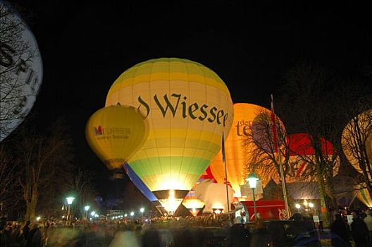 热气球,发光,夜晚,节日,坏,上巴伐利亚,巴伐利亚,德国