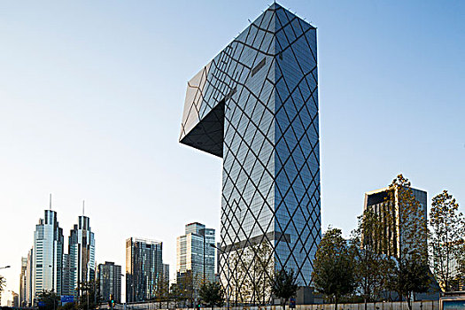 中國(guó),北京,閃光,鋼鐵,玻璃,中央電視臺(tái),建筑,環(huán)路,中央商務(wù)區(qū),日落