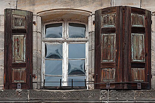 窗户,百叶窗,连栋房屋,19世纪,中间,弗兰克尼亚,巴伐利亚,德国,欧洲